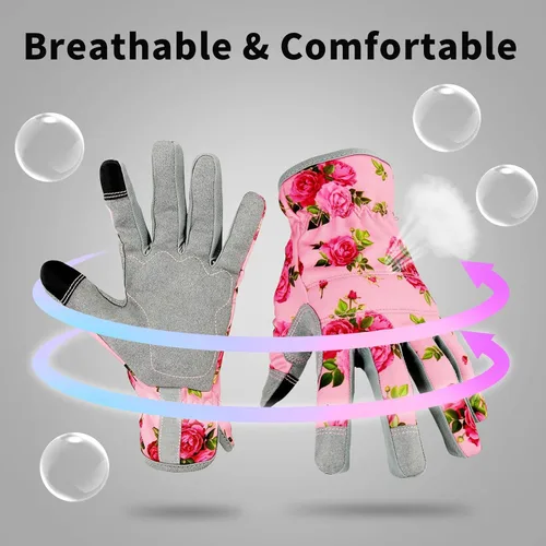 Miniatura 6 de YRTSH Guantes de cuero para jardinería para mujer, guantes de jardín flexibles y transpirables, guantes de trabajo a prueba de espinas