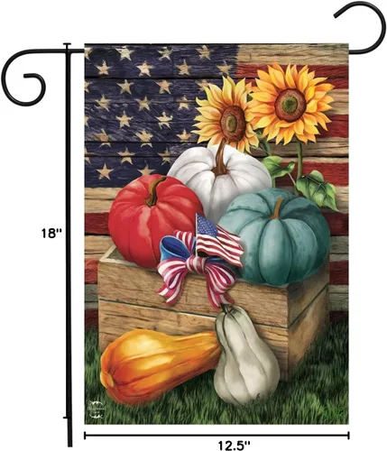 Miniatura 5 de Bandera patriótica de calabaza para jardín, girasoles de EE. UU., 12.5 x 18 pulgadas Briarwood Lane Calabazas