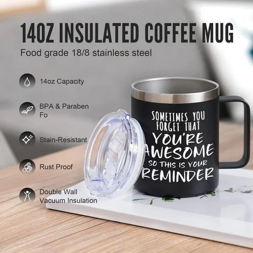 Miniatura 3 de NOWWISH Regalos Inspiradores para Hombres y Mujeres, Taza de Café "Sometimes You Forget You're Awesome", Regalos de Agradecimiento, Regalos Negro