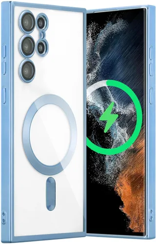 Miniatura 15 de QLTYPRI Funda magnética transparente para Samsung Galaxy S22 Ultra compatible con carga inalámbrica MagSafe, borde galvanizado, suave, delgada, Negro