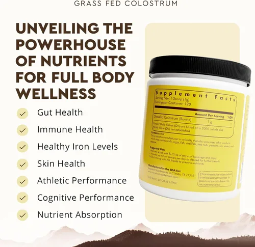 Miniatura 3 de Ancestral Supplements Polvo de Calostro Bovino - Alimentado con Hierba, Liofilizado, Apoyo Inmunológico y Salud Intestinal, 120 Porciones