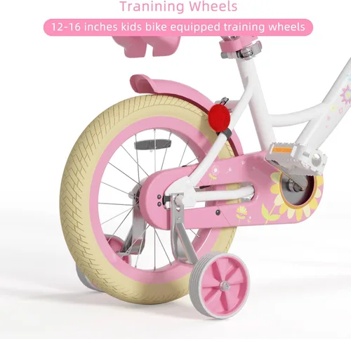 Miniatura 6 de Glaf - Bicicleta para niñas de 12, 14, 16 pulgadas con ruedas de apoyo, bicicleta para niños pequeños de 2 a 9 años, bicicleta con canasto y asiento