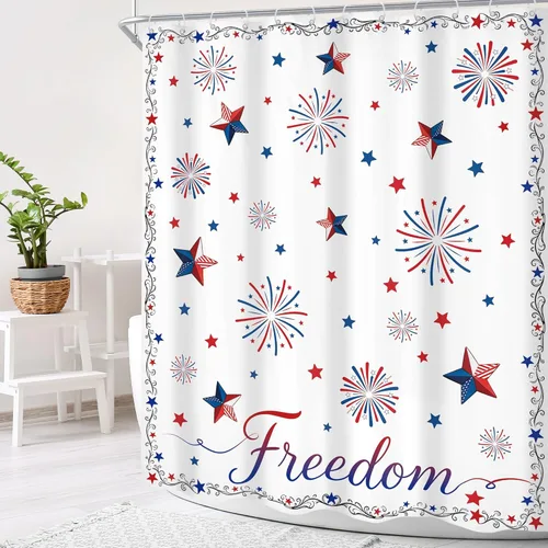 Miniatura 3 de Independence Day Memorial Day 60Wx72H Shower Curtain Patriotic 4th of July Red White Blue American Stars Firework Freedom Bathroom Curtain Set