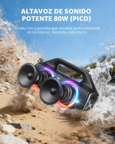 Miniatura 2 de Altavoz Bluetooth impermeable IP67: 80 W (pico), altavoces inalámbricos portátiles para exteriores con luces LED, tiempo de reproducción de 20