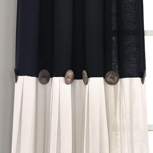 Miniatura 3 de Lush Decor - Cortinas de lino con botones de estilo granja, panel individual, diseño plisado de dos tonos de 40 pulgadas de ancho x 108 pulgadas