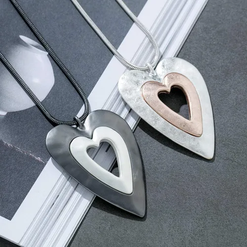 Miniatura 2 de COOSTUFF ANNA Collar con dije de corazón de amor para mujer, joyería de moda, collares largos de suéter Chian, Metal