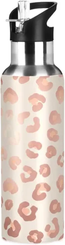 Insulated Water Bottle 20 Oz, Leakproof Water Bottles for Gym Outdoor Travel School, Rose Gold Leopard Spots Beige