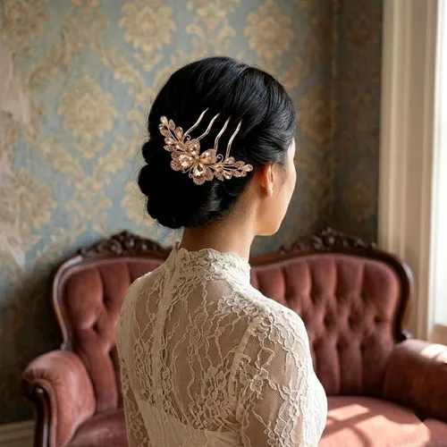 Miniatura 7 de LOGOFUN Peine lateral de cristal Peine de pelo con diamantes de imitación Peine de pelo de novia updo lateral Peine nupcial 4 puntas para mujeres