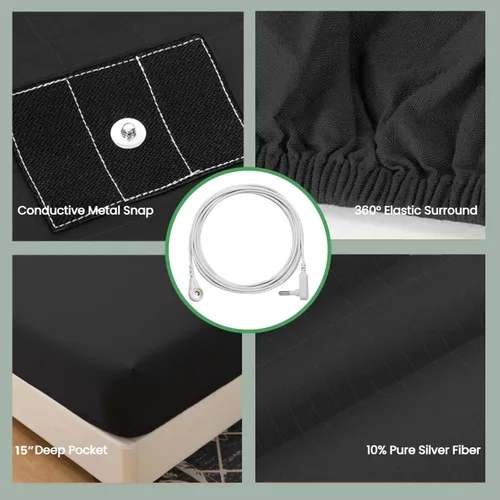 Miniatura 5 de Grounding Sheets - Sábanas de 15 pulgadas de profundidad, sábana bajera ajustable tamaño individual con cordón de tierra, 90% algodón orgánico + 10%