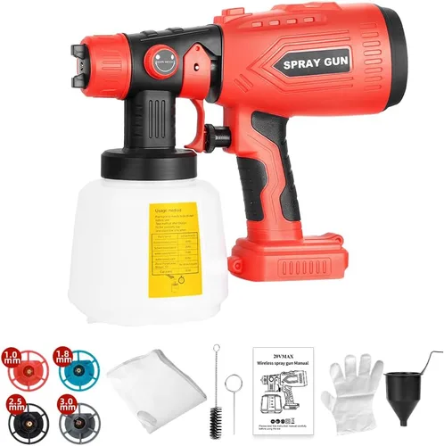 Miniatura 9 de Pulverizador de pintura compatible con batería Ryobi de 18 V, pistola de pintura en aerosol HVLP de 200 W con motor sin escobillas y boquilla de Azul