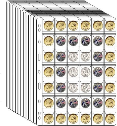 Miniatura 10 de 20 hojas de páginas de suministros para colección de monedas, páginas estándar de 9 agujeros para colección de monedas para colección de monedas
