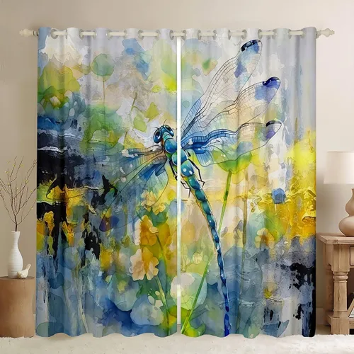 Miniatura 11 de jejeloiu Cortinas de oscurecimiento de libélula (2 paneles, 52 x 84 pulgadas), cortinas abstractas para dormitorio, sala de estar, arte moderno, 30%