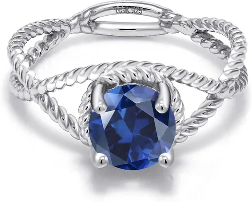 Miniatura 35 de Gem Stone King 7MM Round Gemstone Birthstone Solitaire Ring for Women Twisted Rope Band in 925 Sterling Silver Available in Sizes 5, 6, 7, 8, 9