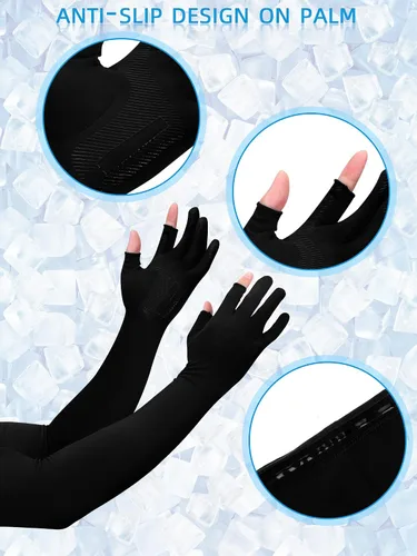 Miniatura 3 de Bencailor 2 pares de mangas solares para hombres y mujeres con 2 agujeros para los dedos, antideslizantes, manga larga de enfriamiento para brazo