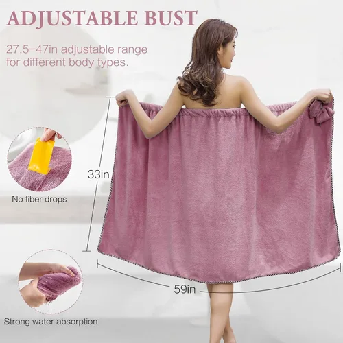 Miniatura 2 de Toalla de baño de microfibra para mujer, ajustable, suave, con toalla para el pelo, para ducha, después del cuerpo y la cabeza, súper absorbente