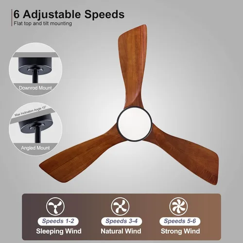 Miniatura 7 de Ventiladores de techo negros de 42 pulgadas con luces y control remoto, luz LED regulable, motor de CC silencioso reversible, función de memoria