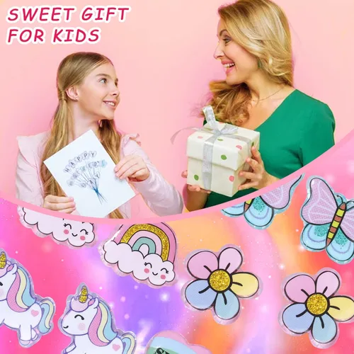 Miniatura 6 de PinkSheep Aretes de clip brillantes para niñas pequeñas, 6 pares de aretes de unicornio, aretes de arco iris para niños, el mejor regalo, Aleación