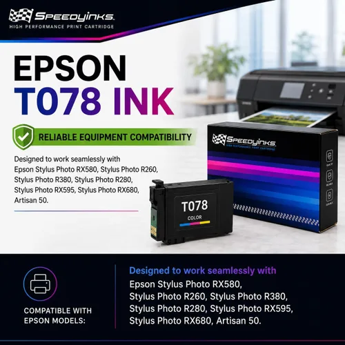 Miniatura 5 de SPEEDYINKS Cartucho de tinta remanufacturado compatible con Epson T078120 300 páginas (negro) para uso en Stylus Photo RX580, R260, R380, R280, RX595
