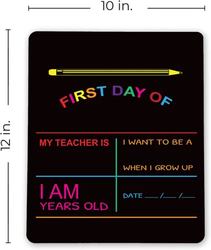 Miniatura 5 de Letrero reutilizable de pizarra con texto en inglés "My First Day y Last of School". Pizarra de fotos para niños, color negro con impresión