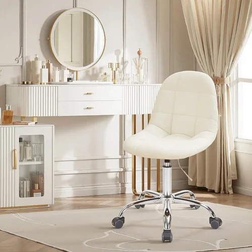 Miniatura 9 de VECELO Silla de escritorio para oficina en casa sin brazos, altura ajustable, de piel sintética PU, giratoria 360 grados con ruedas, elegante