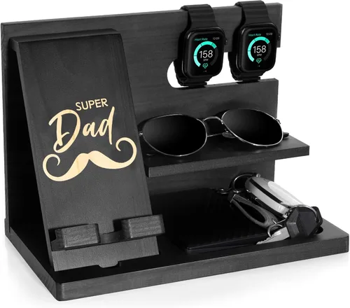 Miniatura 8 de Regalos para hombres Estación de carga 3 en 1 Compatible con estación de carga iPhone 16, organizador de mesa de noche de madera, perfecto