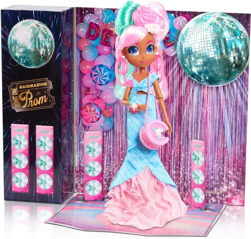 Miniatura 5 de Hairdorables Just Play - Muñecas de moda perfectas para baile de graduación, Dee Dee, cabello rosa y verde, juguetes para niños a partir de 3 años