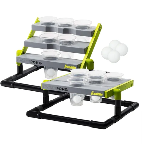 Juego de pong de copas del estadio Franklin Sports - Juego grande de pong de 6 copas con copas + soporte - Divertido juego de patio trasero para