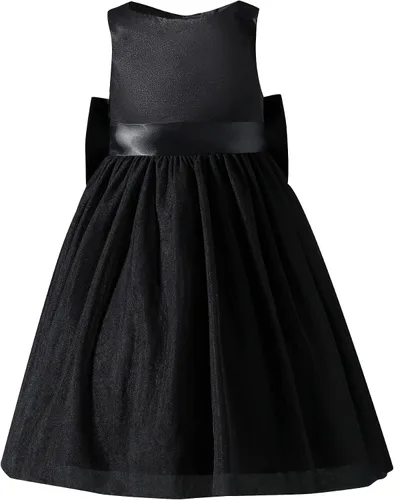 OPAWO Vestidos negros para niña de flores para boda, vestido de Halloween, vestido de tul de encaje 3D satén princesa vestido de fiesta de bebé