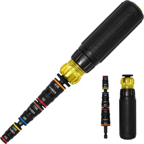 Miniatura 13 de Klein Tools 32910 Destornillador de Impacto, Juego de Dados de Impacto SAE 7 en 1 con Mango, Dado Giratorio con Tamaños de Destornillador de Tuerca
