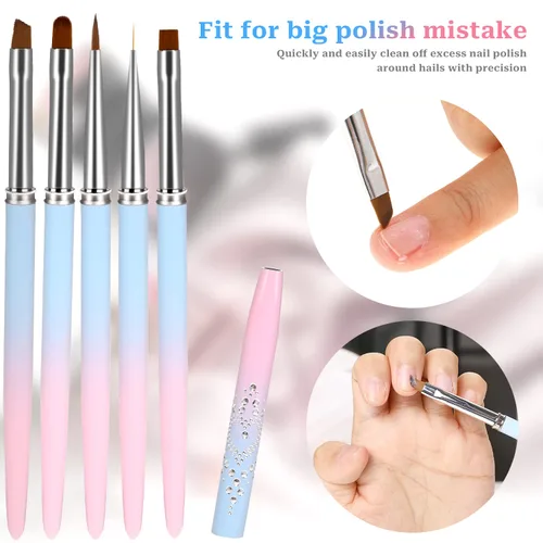 Miniatura 6 de Juego de 5 pinceles de limpieza de esmalte de uñas, cepillo removedor de esmalte de uñas con cepillo delineador de uñas, cepillo profesional