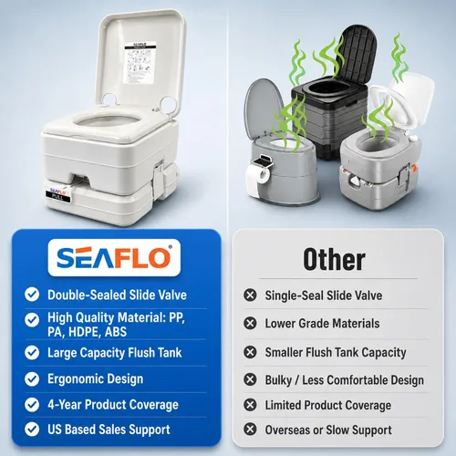 Miniatura 7 de SEAFLO Premium Camping Portable Toilet - 5.8 Gallon Waste 3.43 Gall Fresh Tank (100 Flushes), 440 lbs Max Weight, Level Indicator, Sealed Waste Tank