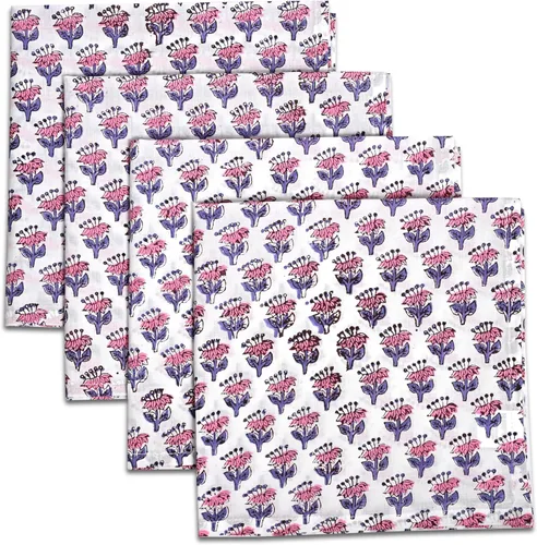 Miniatura 25 de Servilletas de tela CPC 100% algodón Juego de 4 servilletas reutilizables, servilleta de cena floral de bloque de impresión india, servilleta