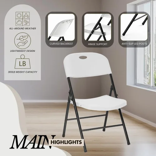 Miniatura 5 de Paquete de 2 sillas plegables de plástico resistente, sillas plegables de capacidad de 450 libras para interiores y exteriores, asientos portátiles