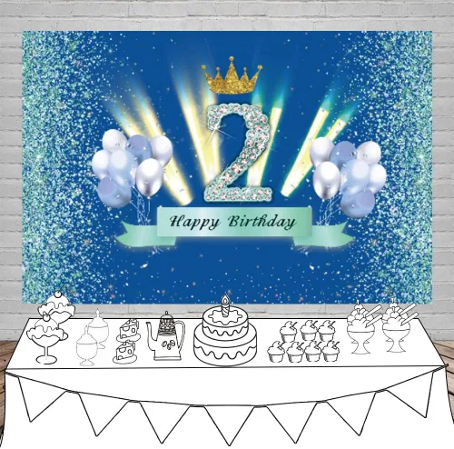 Miniatura 3 de Fondo azul para cabina de fotos de 2º cumpleaños para niños, decoración de fiesta de segundo cumpleaños, telón de fondo de fotografía para niños