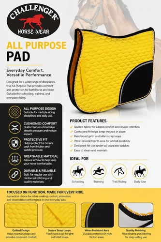 Miniatura 3 de CHALLENGER Caballo Inglés Saddle Pad All Purpose Algodón Acolchado Trail Sillín Amarillo 72133