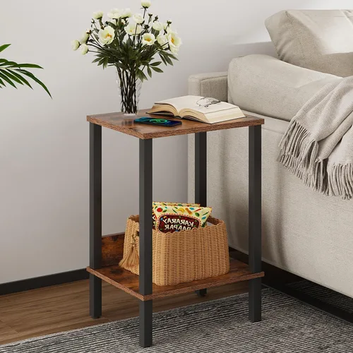 Miniatura 8 de Vimber Mesa auxiliar, mesa lateral, juego de 2, mesitas de noche con estantes de almacenamiento de 2 niveles, mesa para sofá para espacios pequeños