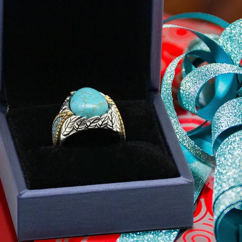Miniatura 5 de SKOOMEN Men's Rings in Sterling Silver, Silver Ring with Black Agate Stone, Silver Men Ring with Turquoise Stone, Handmade Statement Ring with Lapis