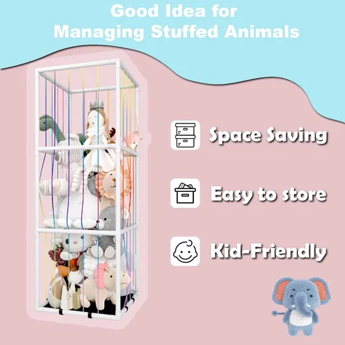 Miniatura 5 de Zoológico de almacenamiento de animales de peluche, jaula de animales de peluche de tubo de PVC de 58 pulgadas de alto, estante extra grande