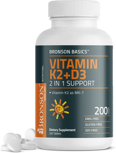 Miniatura 9 de Bronson Suplemento de vitamina K2 D3 (MK7) Fórmula sin OMG Vitamina D3 5000IU (125 mcg) y 90 mcg K2 MK-7, complejo D y K fácil de tragar, 360