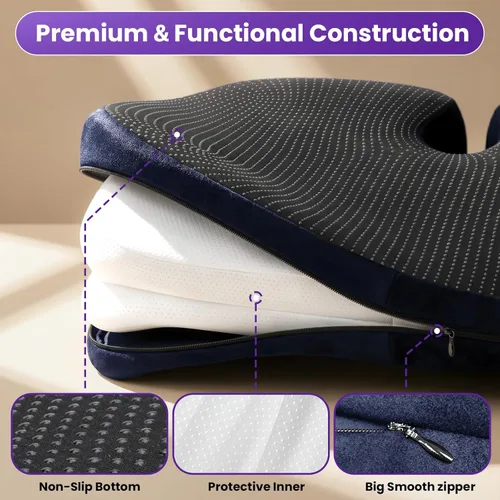 Miniatura 7 de ZZ-WELL Cojines de asiento para sillas de oficina, cojín ergonómico para aliviar el dolor y la presión del coxis, cojín de asiento de espuma Azul