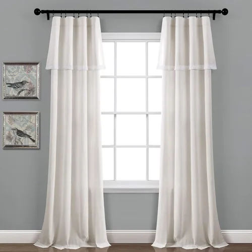 Miniatura 10 de Lush Decor Par de paneles de cortinas de lino con encaje para ventana, 84 x 38 pulgadas, azul
