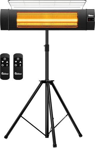 DR. INFRARED HEATER Calentador infrarrojo de carbono para patio con trípode, control remoto, protección opcional de encendido/apagado contra vuelco,