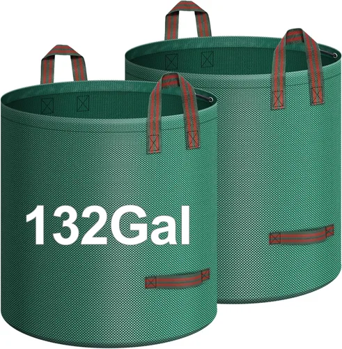 Miniatura 8 de Paquete de 2 bolsas de hojas de 32 galones, bolsas de basura reutilizables para patio, bolsas de césped resistentes para hojas de jardín