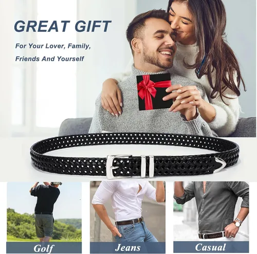 Miniatura 6 de Cinturón de cuero trenzado para hombre, jeans casuales, golf, hebilla de aleación tejida de cuero para hombre, cinturones trenzados a mano, regalo
