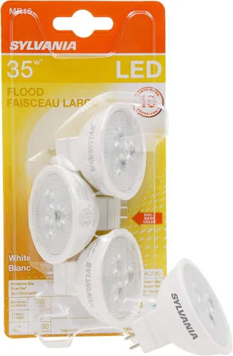 Sylvania MR16 - Bombilla LED de inundación y puntos, 5 W, equivalente a 35 W, no regulable, 350 lúmenes, 3000 K, color blanco, paquete de 3 (79129)