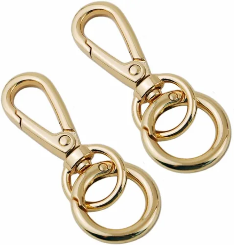 Gancho giratorio de doble apertura para llavero, cierre de langosta, clip de resorte con anillo para llaves, cordones, joyería DIY (dorado)