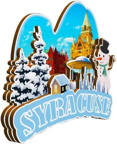 Miniatura 2 de Imán de madera para nevera de Syracuse New York USA Monumentos 3D de viaje coleccionables, recuerdos decorativos hechos a mano, 1948