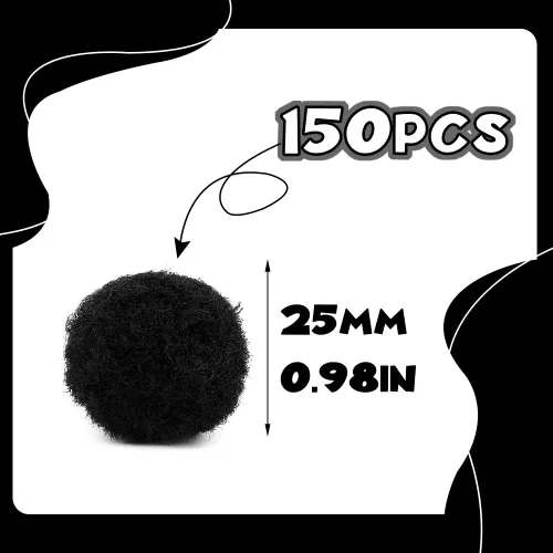 Miniatura 2 de MORFEN 150 pompones, pompones negros de 1 pulgada, bolas de pompón mullido, pequeños pompones para manualidades, proyectos de manualidades