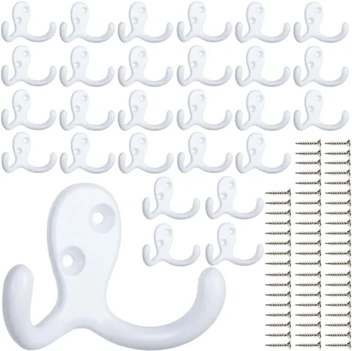 Miniatura 18 de IBosins 10 unidades de ganchos resistentes de doble punta para colgar en la pared con 20 tornillos, ganchos retro de doble punta para abrigo, 10
