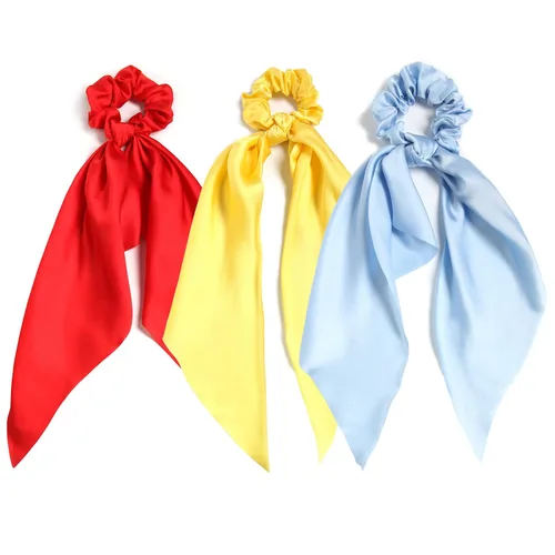 Miniatura 16 de Coleteros para el cabello para mujer, bufanda LFOUVRE Scrunchies, 2 piezas de bufandas anudadas para niñas, bufanda de satén sedoso, banda elástica